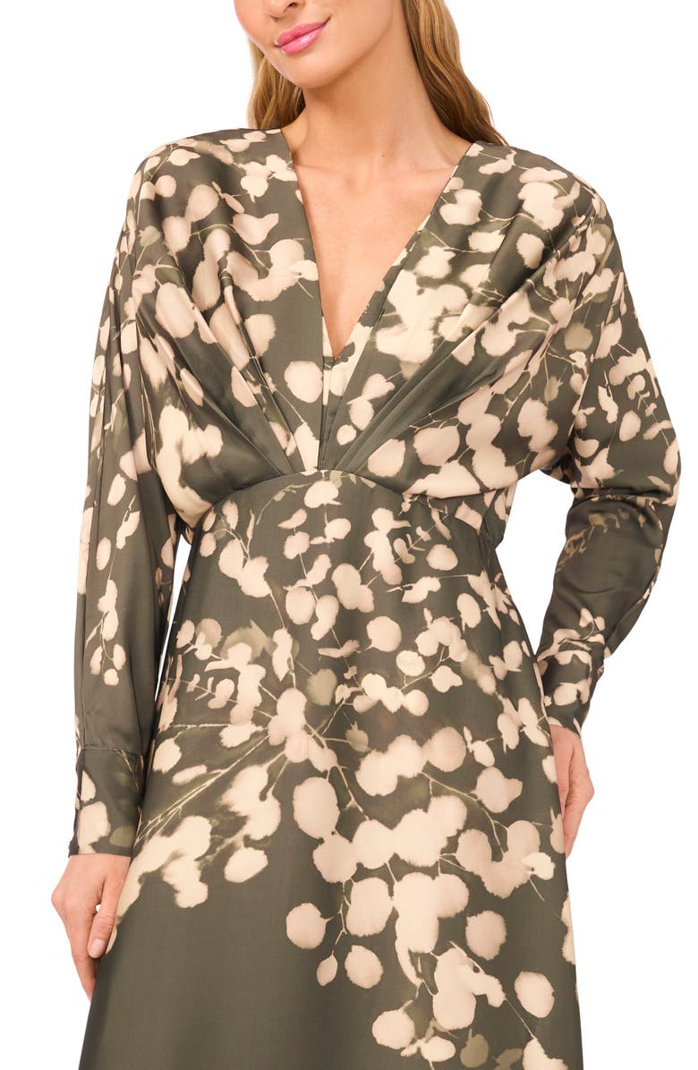 Parker Long Sleeve Satin Evening Gown, Alternate, color, Green Olive