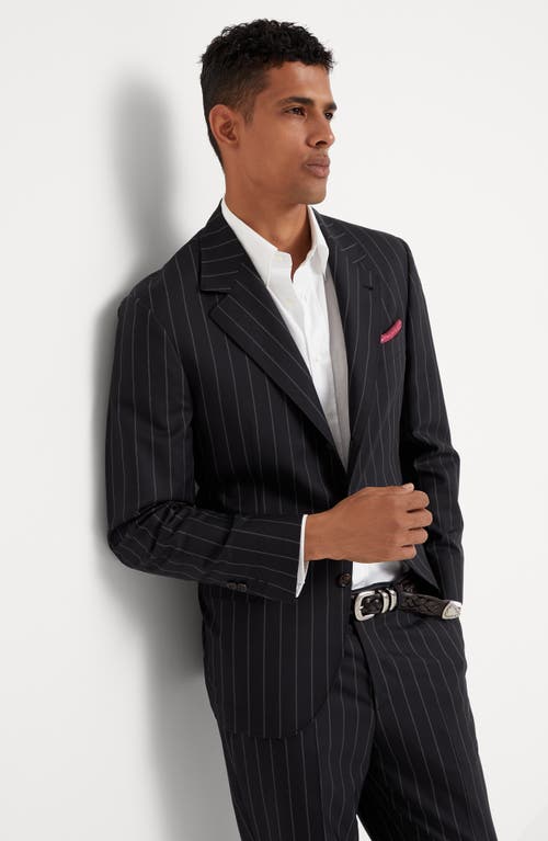 Brunello Cucinelli Wide Chalk Stripe Blazer In Black