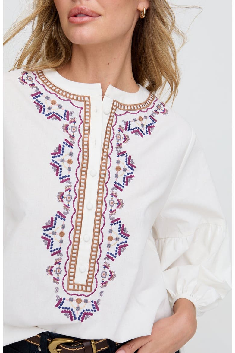 Anai Half Placket Embroidered Blouse, Alternate, color, Cream