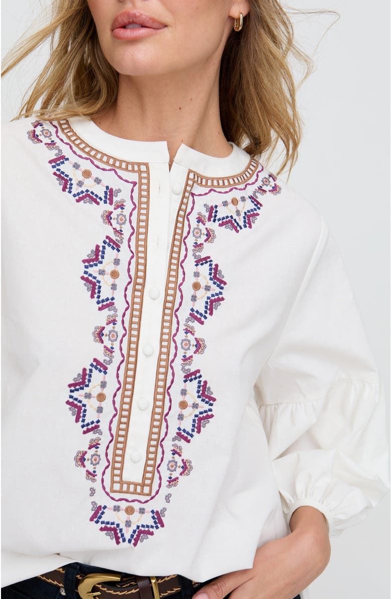 Raffya Anai Half Placket Embroidered Blouse, Alternate, color, Cream