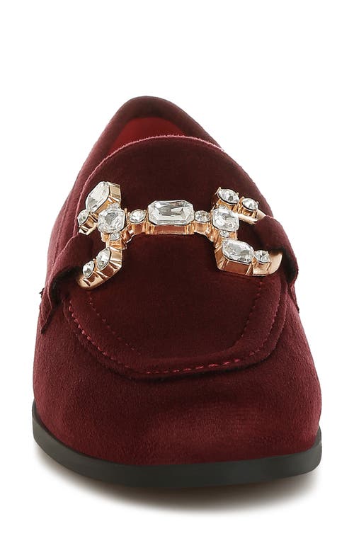 Rag & Co Women's Red Maestro Diamante Embellished Horsebit Loafers In Burgundy In Burgundy