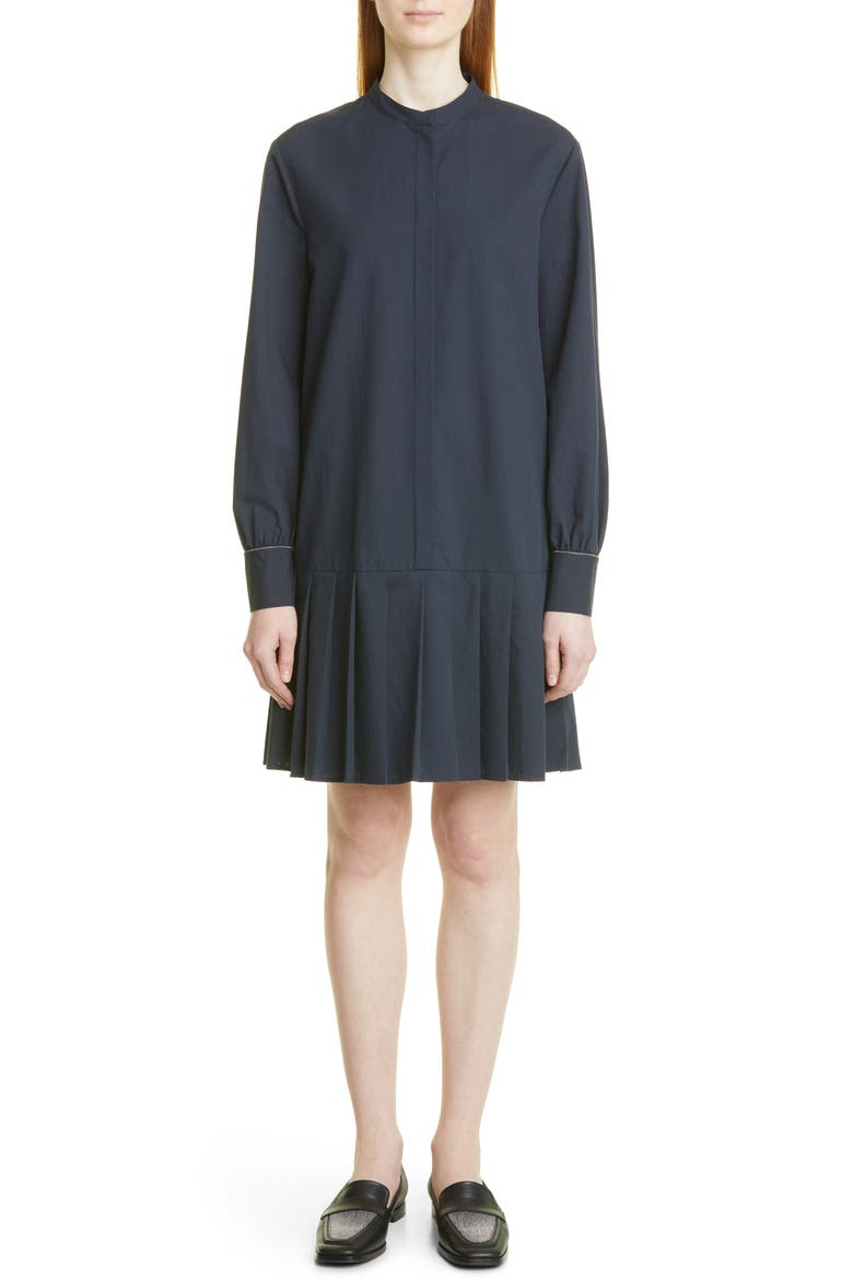 Beaded Cuff Drop Waist Long Sleeve Dress, Main, color, BLUE