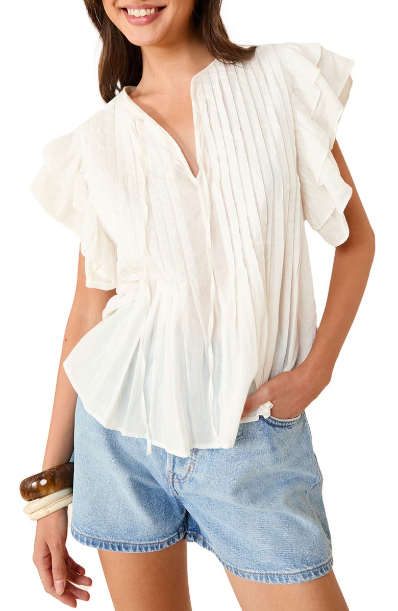 Friends Like These Pleated Flutter Sleeve Top, Main, color, Cream