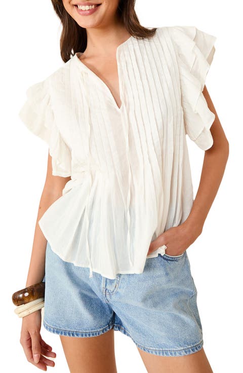 Pleated Flutter Sleeve Top