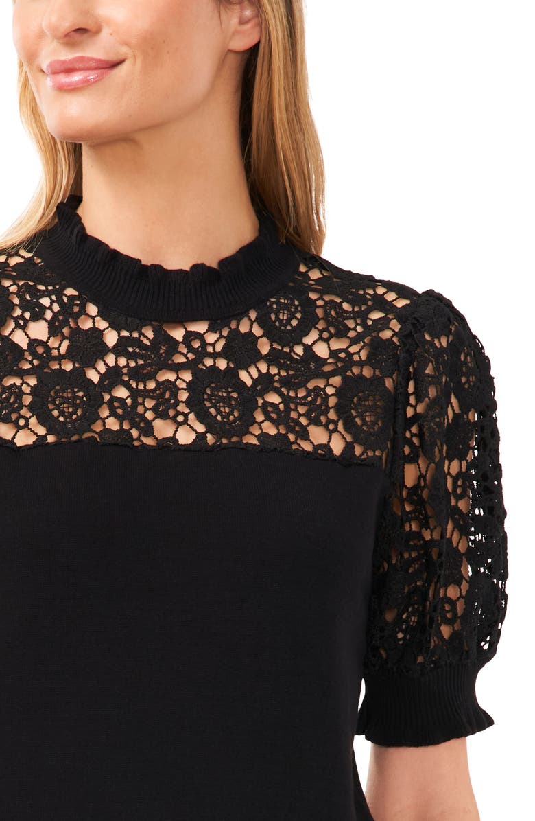 CeCe Lace Detail Cotton Sweater, Alternate, color, 