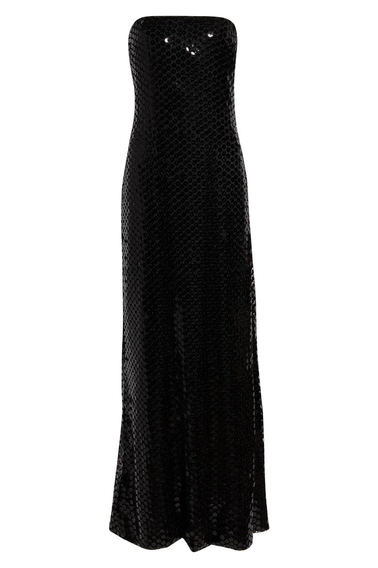 Angel Strapless Sequin Column Gown, Alternate, color, BLACK MESH