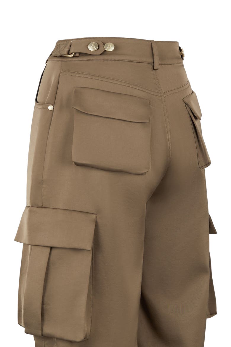 Emilie Satin High Waisted Cargo Pants, Alternate, color, Dark Olive