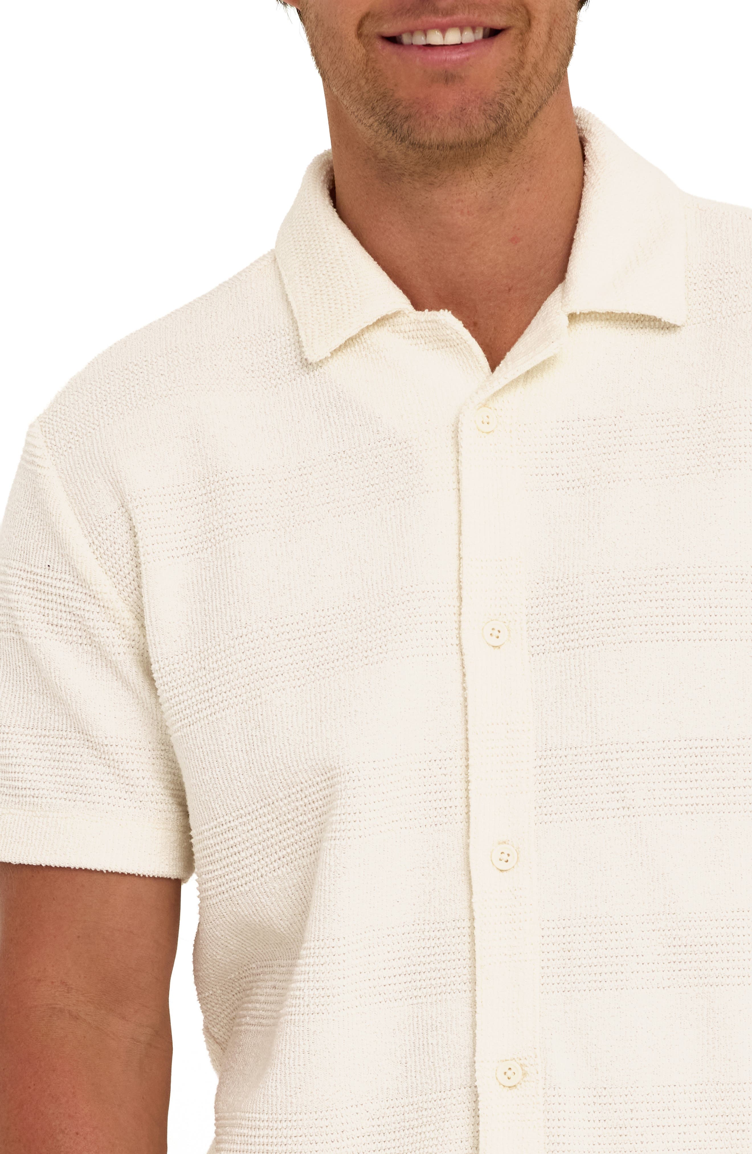 Archer Stripe Jacquard Short Sleeve Terry Cloth Button-Up Shirt - image 2