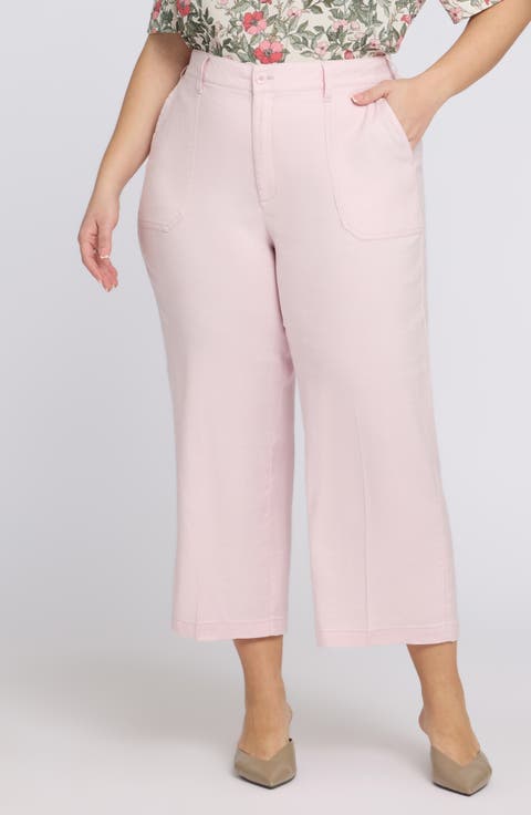 Utility Wide Leg Capri Linen Blend Pants (Plus)