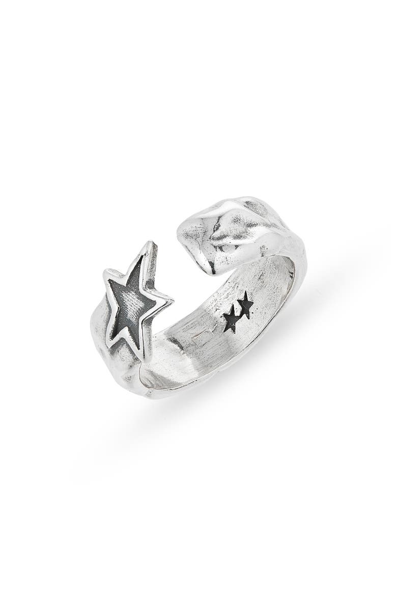 Men's Engraved Star Open Ring, Main, color, SILVER