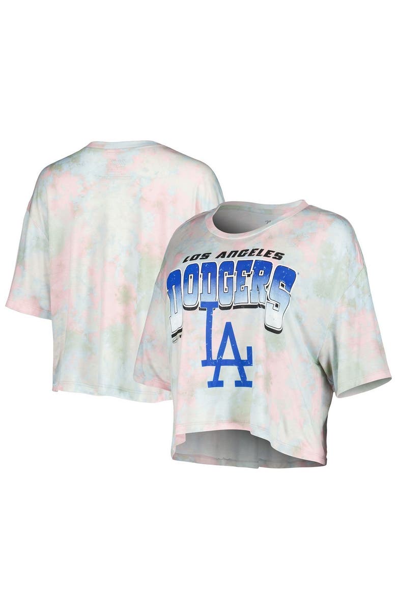 Majestic Threads Women's Majestic Threads Los Angeles Dodgers Cooperstown Collection Tie-Dye Boxy Cropped Tri-Blend T-Shirt, Main, color, 