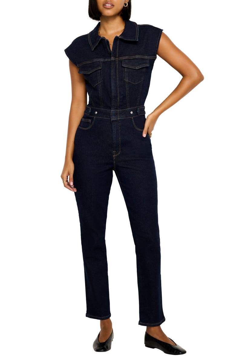 Good American Denim Trucker Jumpsuit, Main, color,