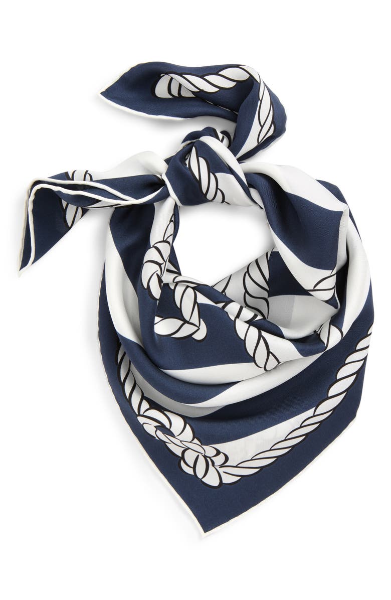 Jacquemus Le Foulard Bateau Corde Silk Scarf, Alternate, color, Print Boat Rope Navy 3He