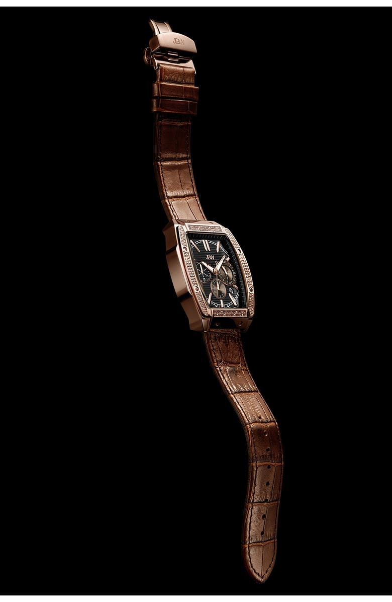 JBW Men's Echelon Diamond Chronograph Croc Embossed Leather Strap Watch, 41mm, Alternate, color, Rose Gold