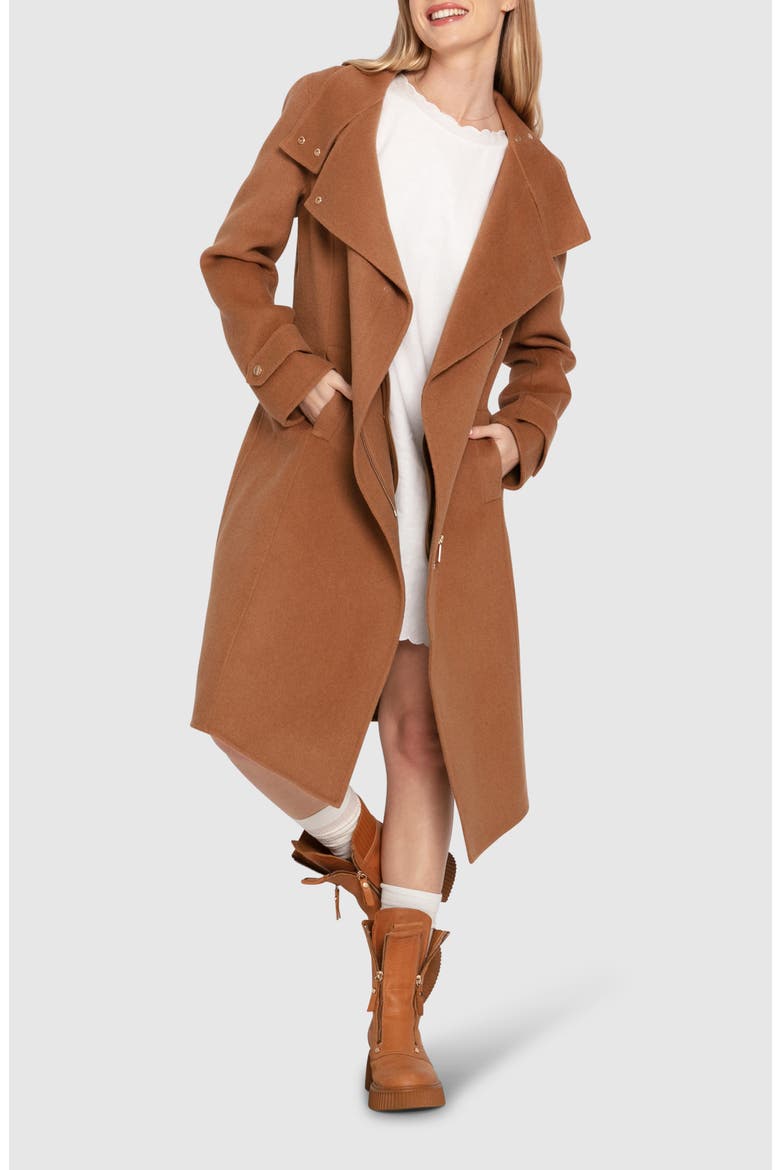 Envy Me Asymmetric Zip Wool Blend Coat, Alternate, color, CAMEL