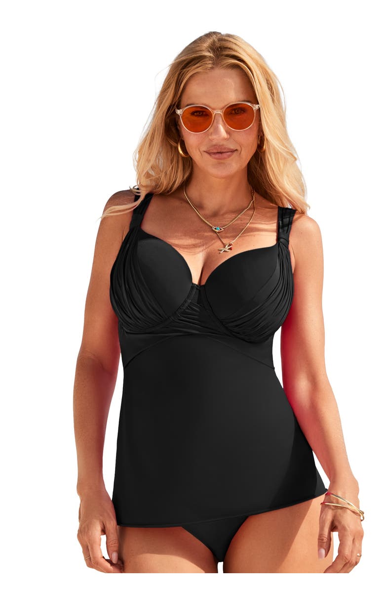 Swimsuits for All Bra Sized Drape Front Lightweight Underwire Tankini Top, Main, color, 