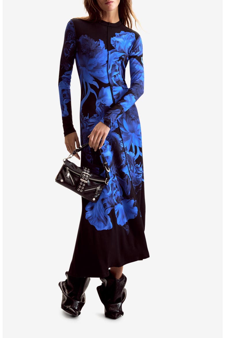 Floral Print Long Sleeve Dress, Main, color, DARK BLUE