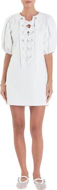 English Factory Lace-Up Front Puff Sleeve Minidress