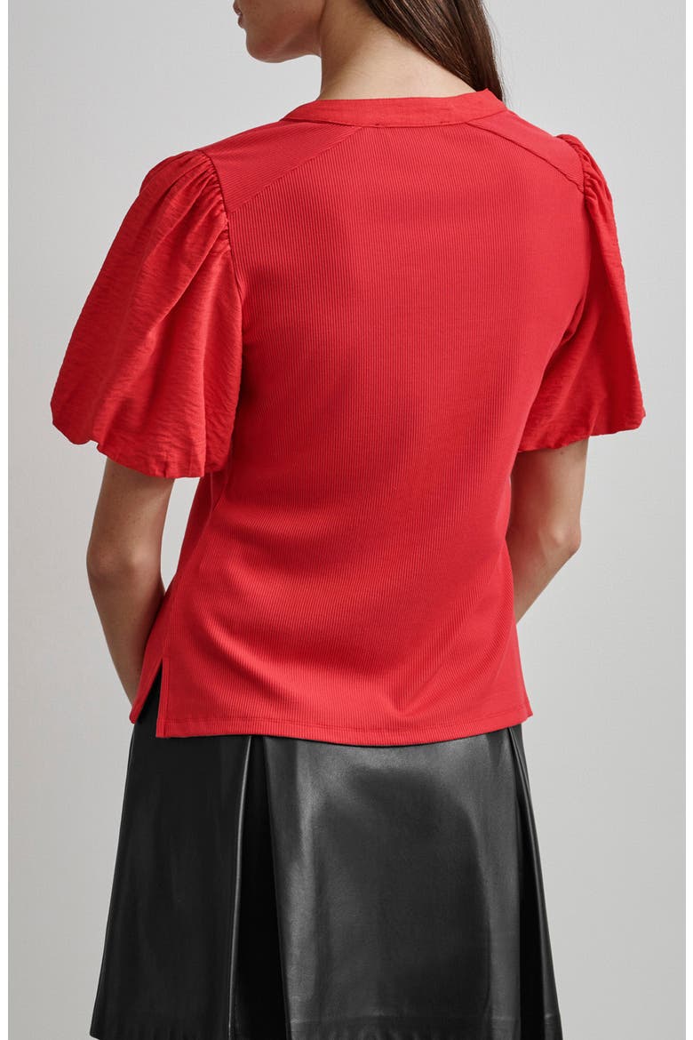 Puff Sleeve Mixed Media Henley Top, Alternate, color, FLAME