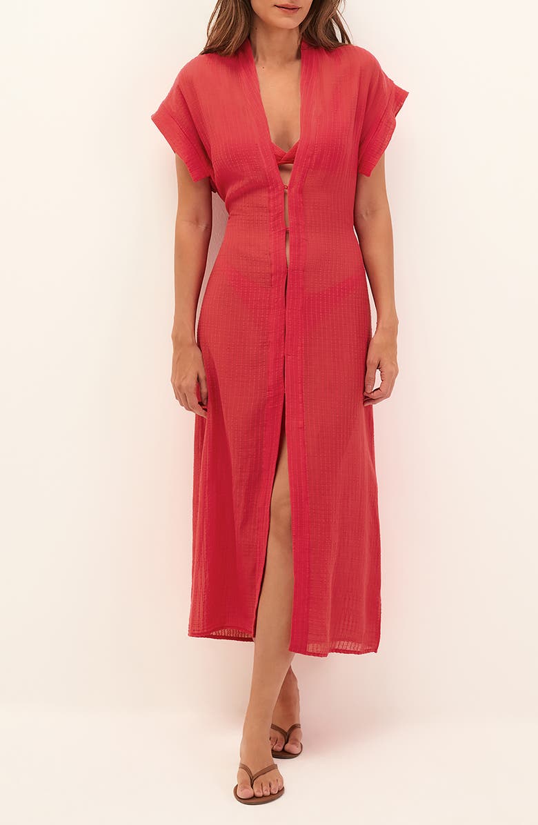 ViX Paula Hermanny Fuji Cover-Up Midi Dress, Main, color, Red