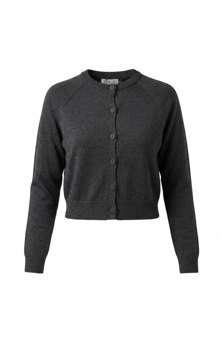 E.U.X. Exclusive Shimmer Knit Raglan Sleeve Cropped Cardigan, Main, color, Black