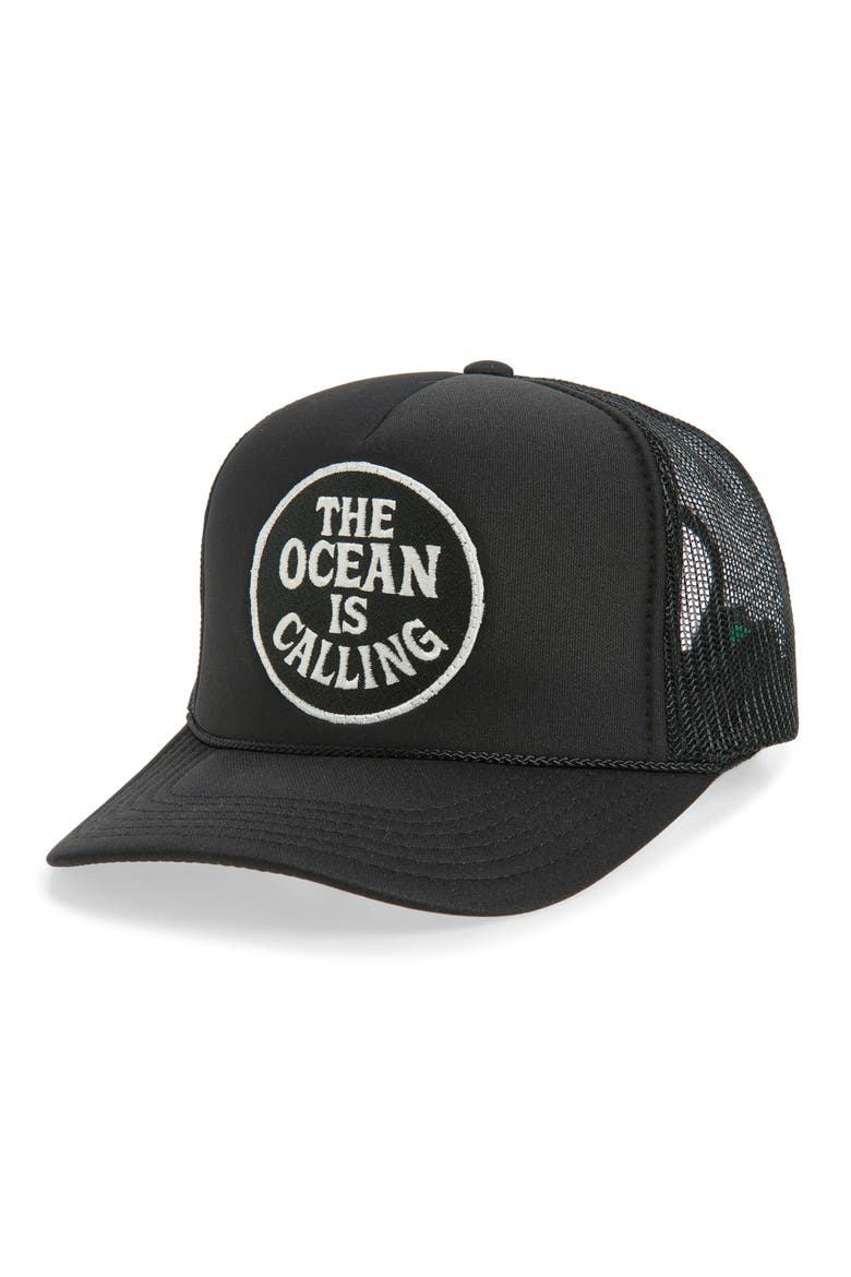 The Ocean Is Calling Trucker Hat, Main, color, BLACK