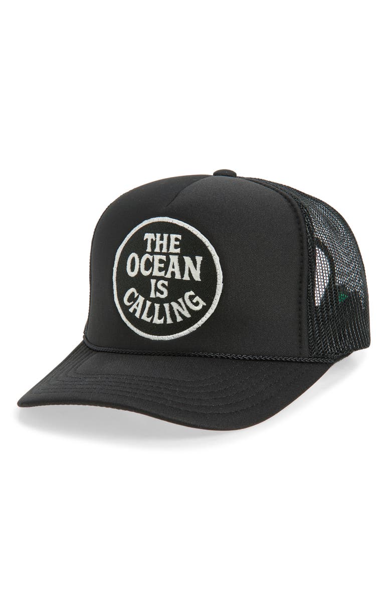 Friday Feelin’ The Ocean Is Calling Trucker Hat, Main, color, Black