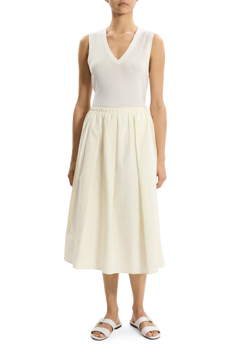 Theory Pleated Organic Cotton Midi Skirt, Alternate, color, Ivory