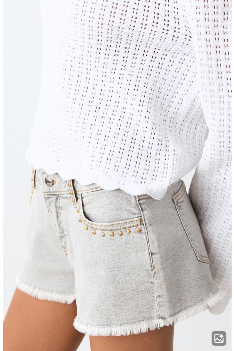 Studded Cutoff Denim Shorts, Alternate, color, DENIM GREY
