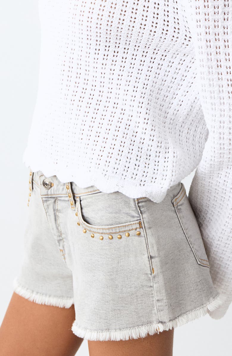 MANGO TEEN Studded Cutoff Denim Shorts, Alternate, color, Denim Grey