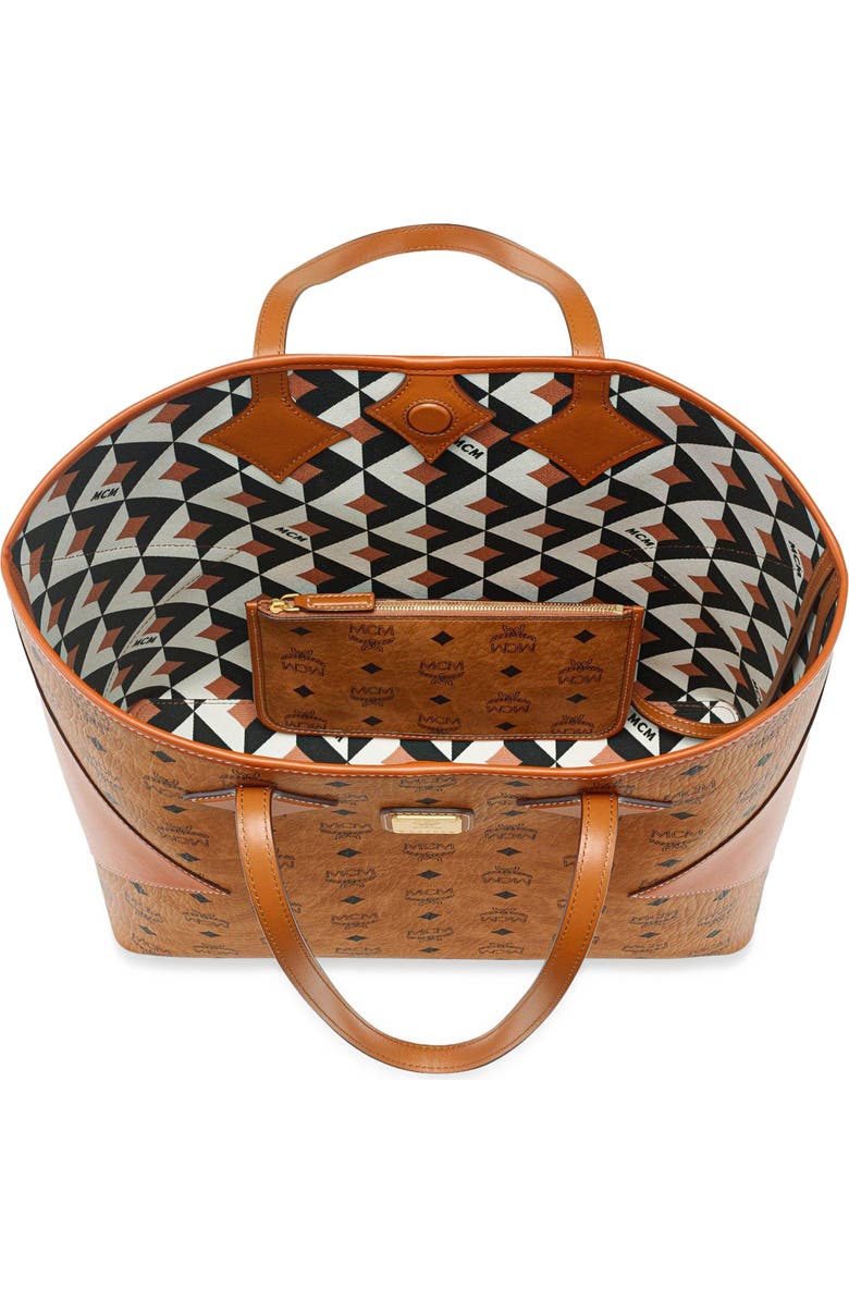 MCM Large Dia Shopper in Visetos Leather Mix, Alternate, color, Cognac
