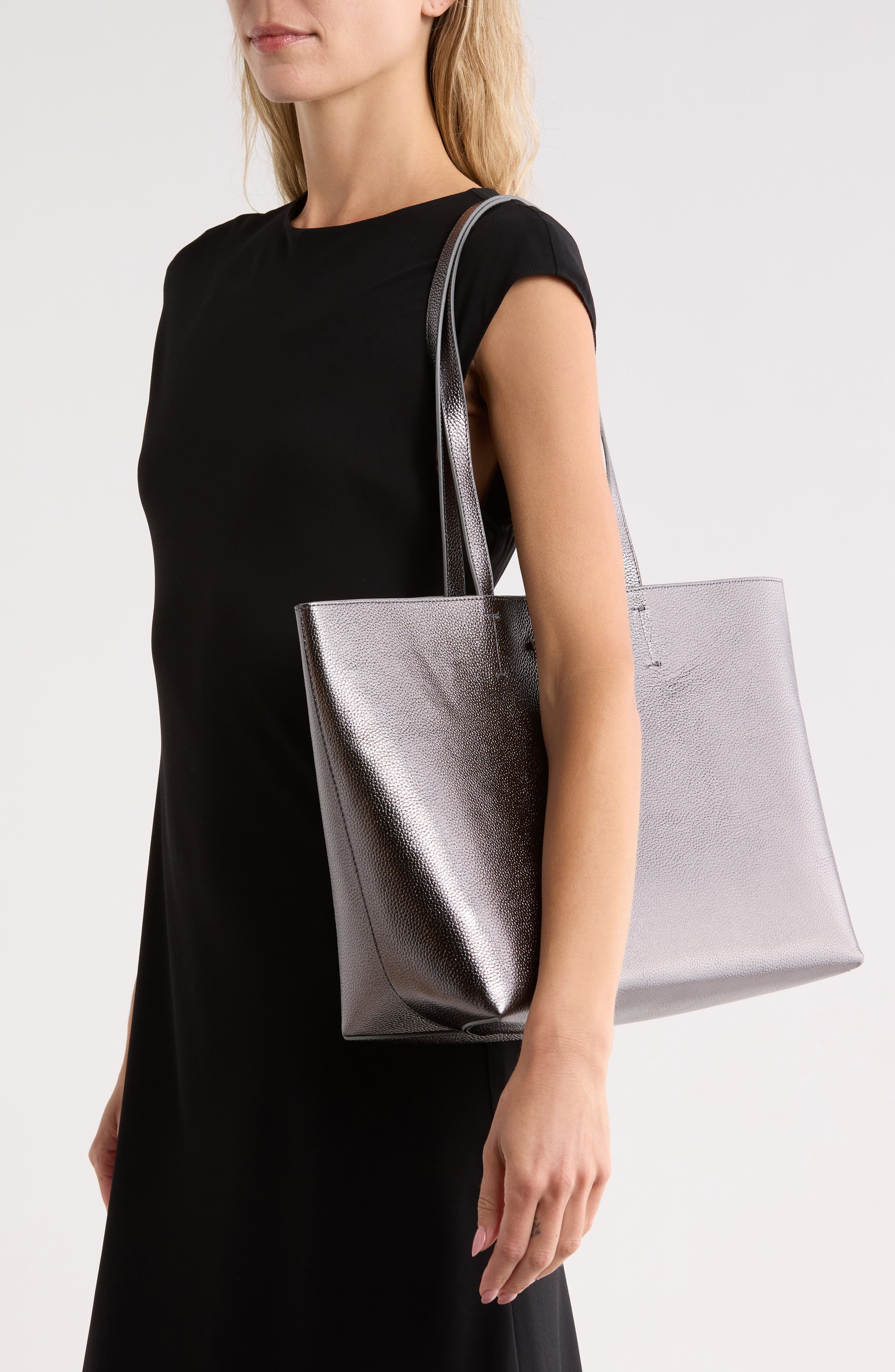 Angel Shopper Faux Leather Tote, Alternate, color, SILVER