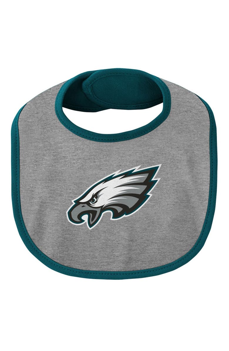 Outerstuff Newborn & Infant Midnight Green/Heathered Gray Philadelphia Eagles Little Champ Three-Piece Bodysuit Bib & Booties Set, Alternate, color, 