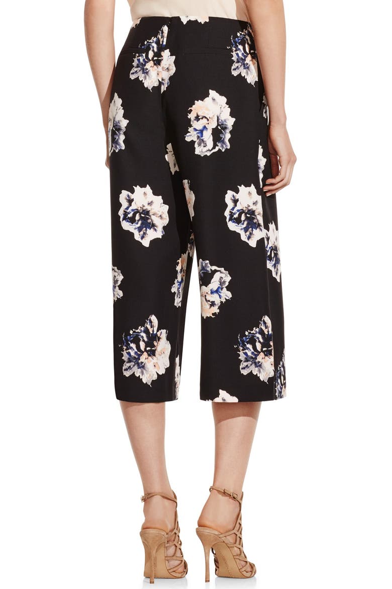 'Duet Floral' Print Culottes, Alternate, color, RICH BLACK