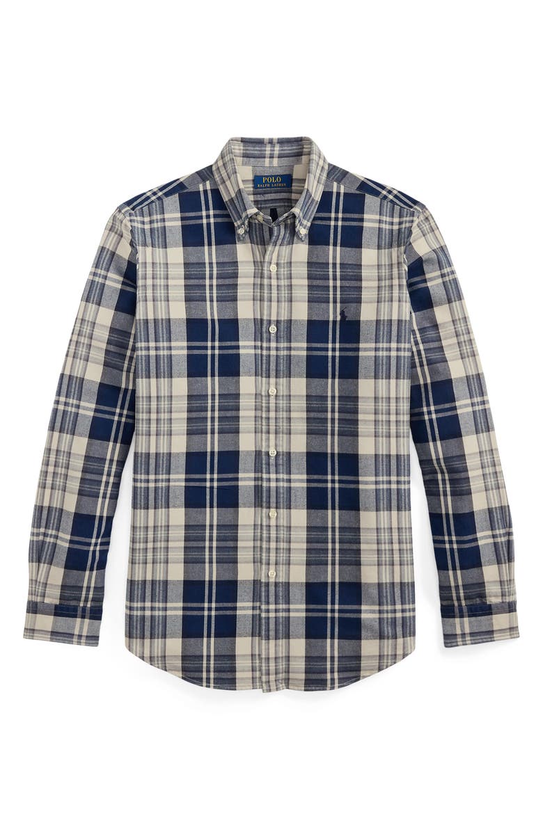 Polo Ralph Lauren Classic Fit Brushed Plaid Cotton Button-Down Oxford Shirt, Alternate, color, Off White Navy Multi