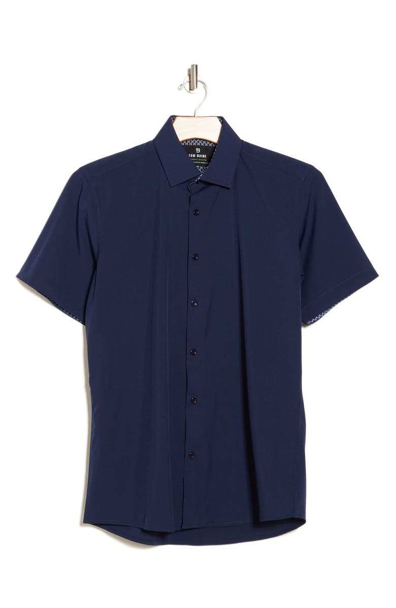 TOM BAINE Slim Fit Performance Short Sleeve Button-Up Shirt, Alternate, color, Navy
