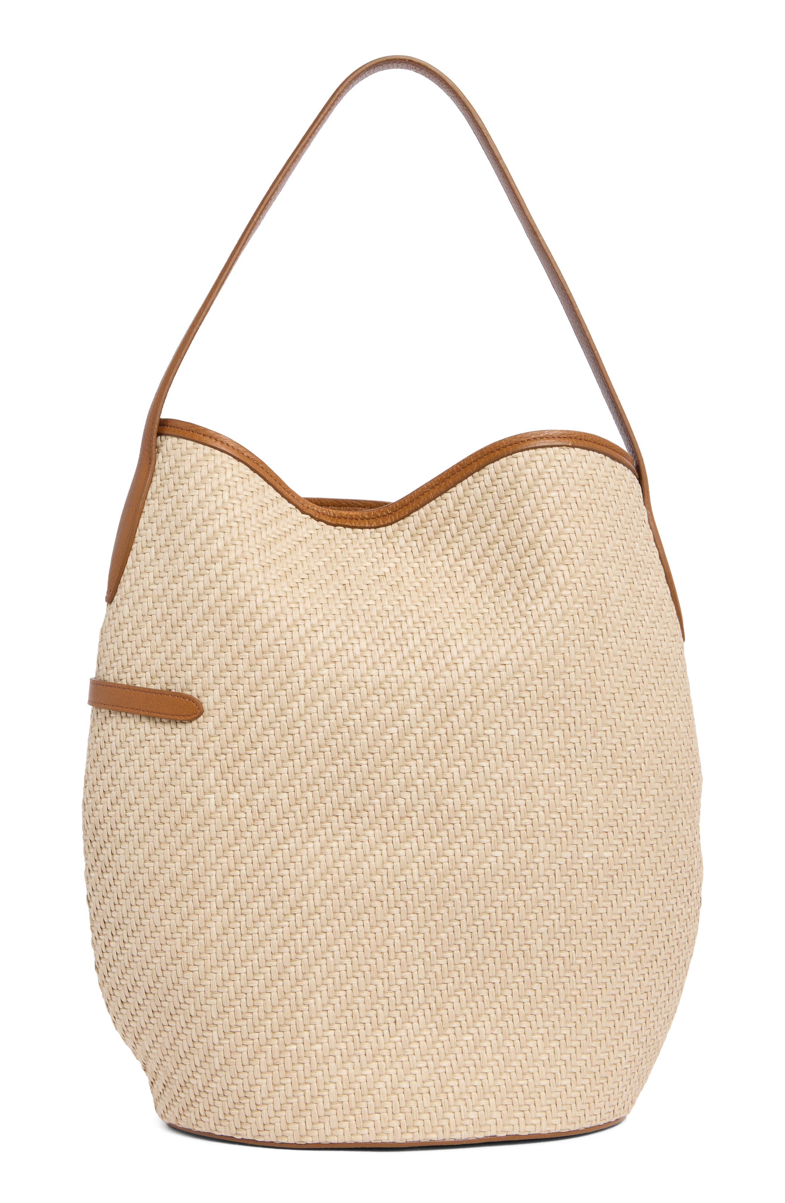 LIFFNER Large Belted Raffia Bucket Bag, Alternate, color, Beige