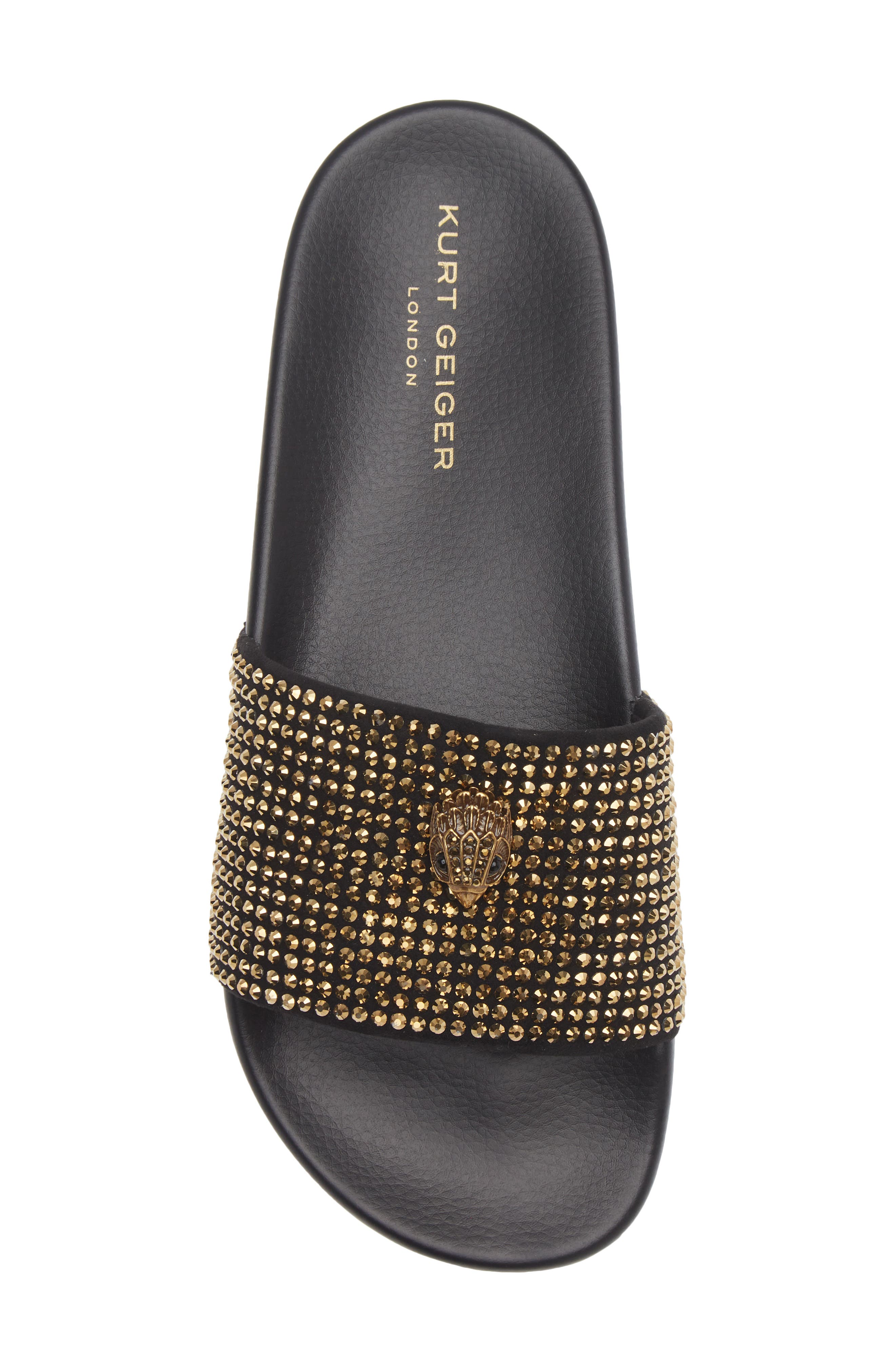 Meena Eagle Slide Sandal, Alternate, color, GOLD/ BLACK