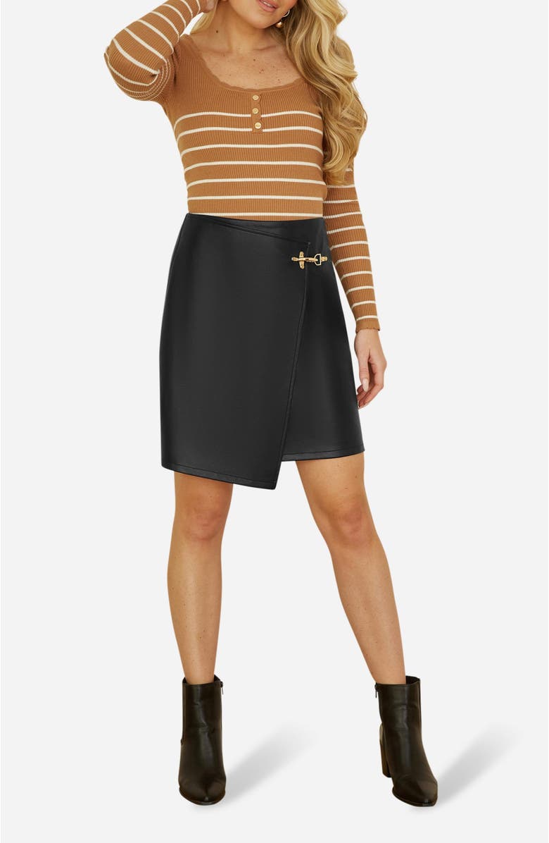 Yumi Faux Leather Wrap Mini Skirt, Alternate, color, Black