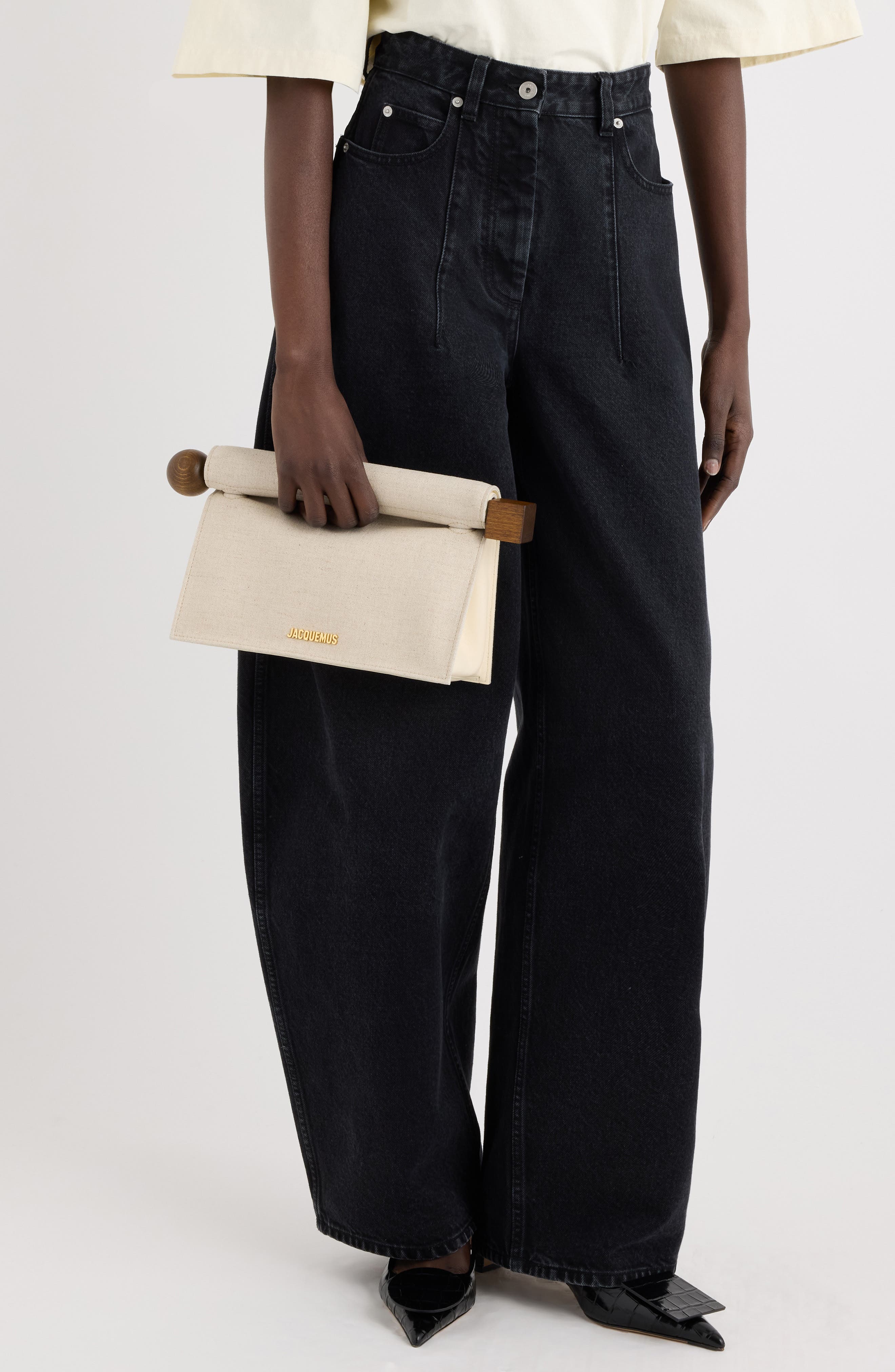 Jacquemus La Pochette Rond Carré Canvas Clutch, Alternate, color, Light Greige