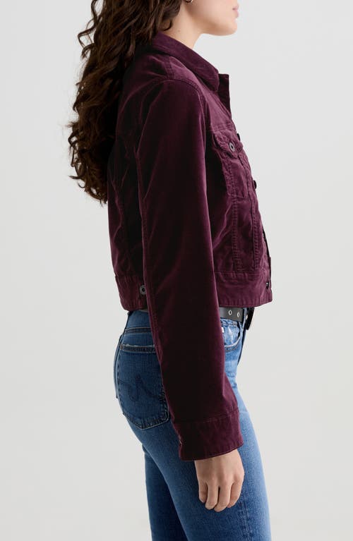 Ag Isa Crop Velvet Trucker Jacket In Burgundy