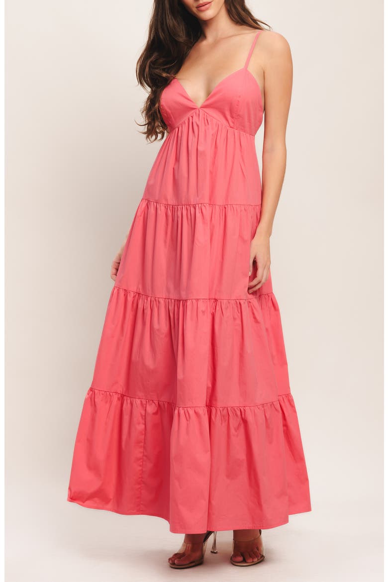 Sleeveless Tiered Maxi Dress, Alternate, color, CORAL