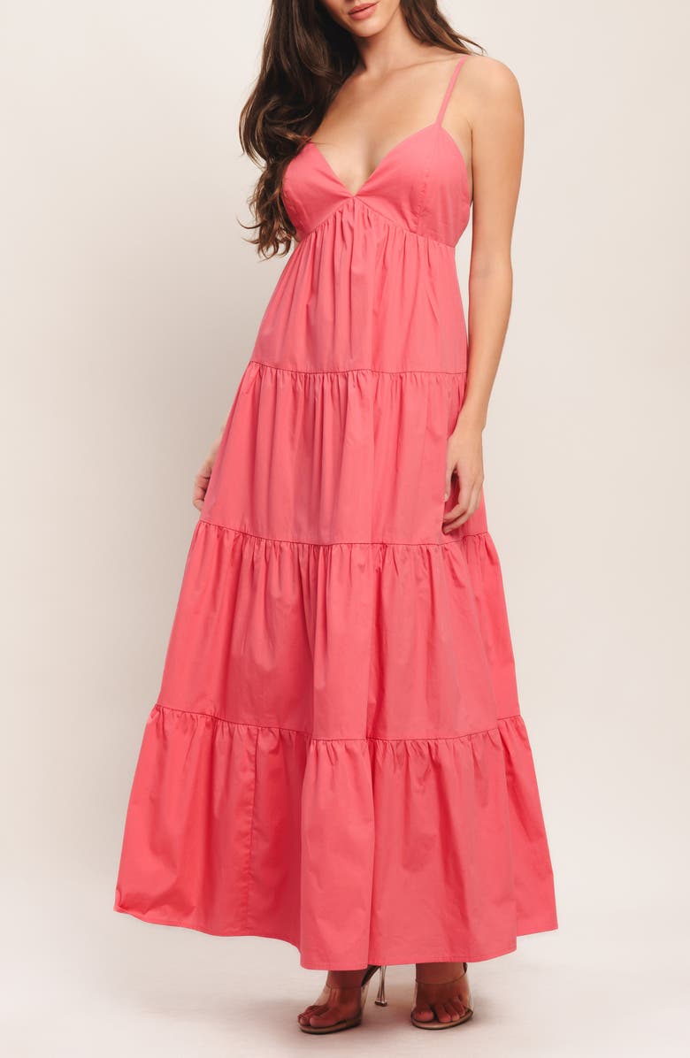 FLYING TOMATO Sleeveless Tiered Maxi Dress, Alternate, color, Coral
