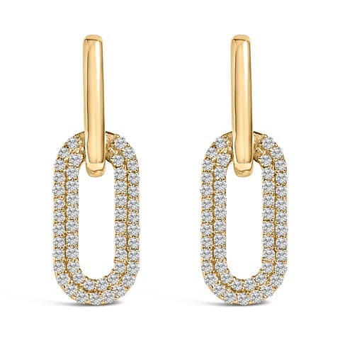 10K Gold 1/2 Cttw Lab Grown Diamond Dangling Paperclip Drop Earrings
