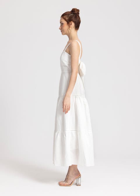 Ella White Midi 100% Linen Dress