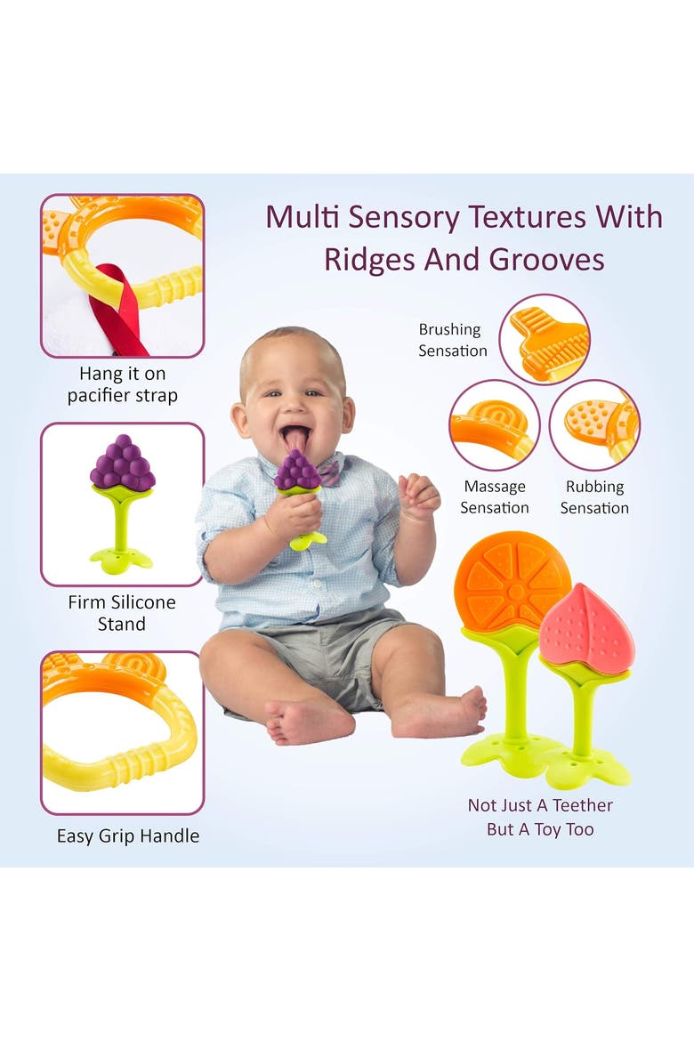 Silicone Baby Teethers Freezer Safe Gift Set, 6-Piece, Alternate, color, Fruits