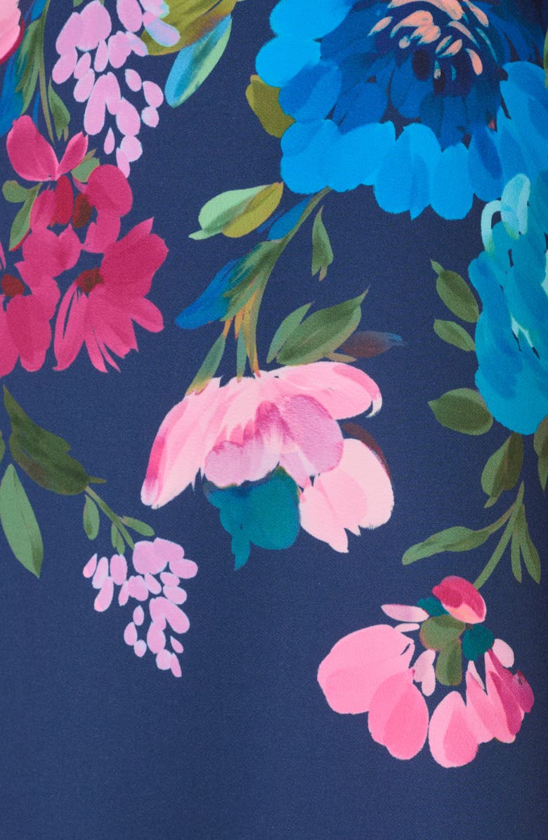 Adrianna Papell Floral V-Neck Twill Dress, Alternate, color, Navy Multi