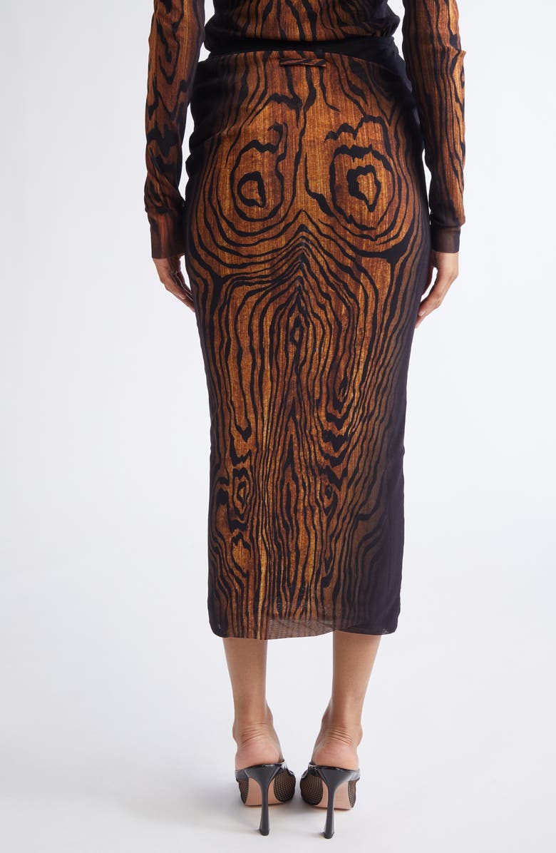Jean Paul Gaultier Double Layer Wood Print Mesh Midi Skirt, Alternate, color, Black/ Brown