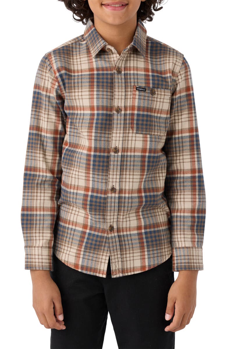 O'Neill Kids' Winslow Plaid Flannel Button-Up Shirt, Main, color, Chocolate