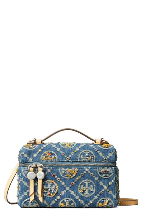 Romy T Monogram Embellished Denim Slim Handbag